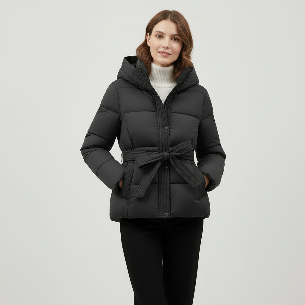 MAROWEN | Women’s Winter Puffer Parka with Detachable Hood & Adjustable Belt
