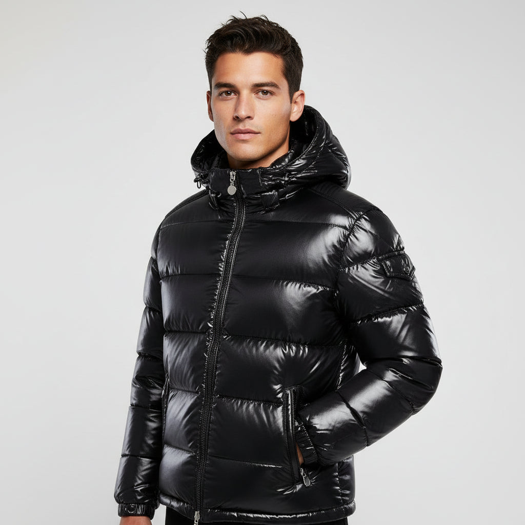 MAROWEN | Men’s Hooded Shiny Puffer Jacket for Maximum Warmth and Modern Style