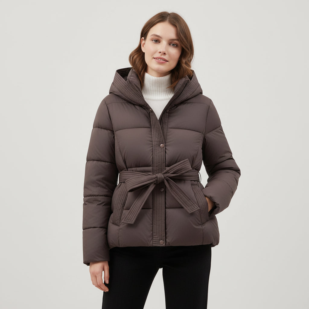 MAROWEN | Women’s Winter Puffer Parka with Detachable Hood & Adjustable Belt