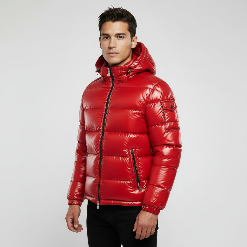 MAROWEN | Men’s Hooded Shiny Puffer Jacket for Maximum Warmth and Modern Style