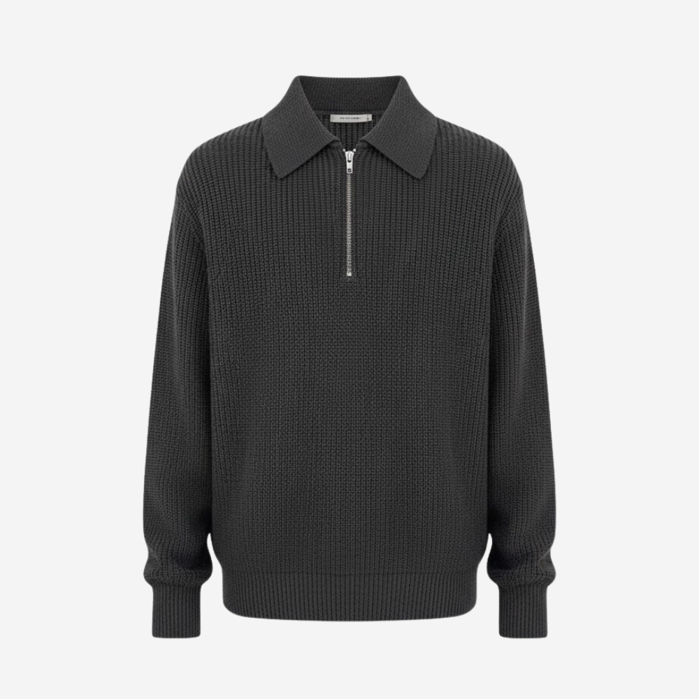 MAROWEN | Men’s Quarter-Zip Knitted Jumper with Classic Polo Collar