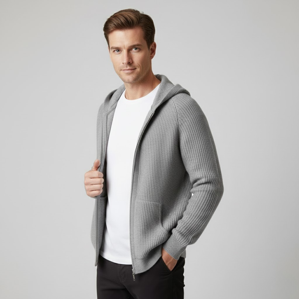 MAROWEN | Men’s Extra-fine and Soft Wool Zip Hoodie