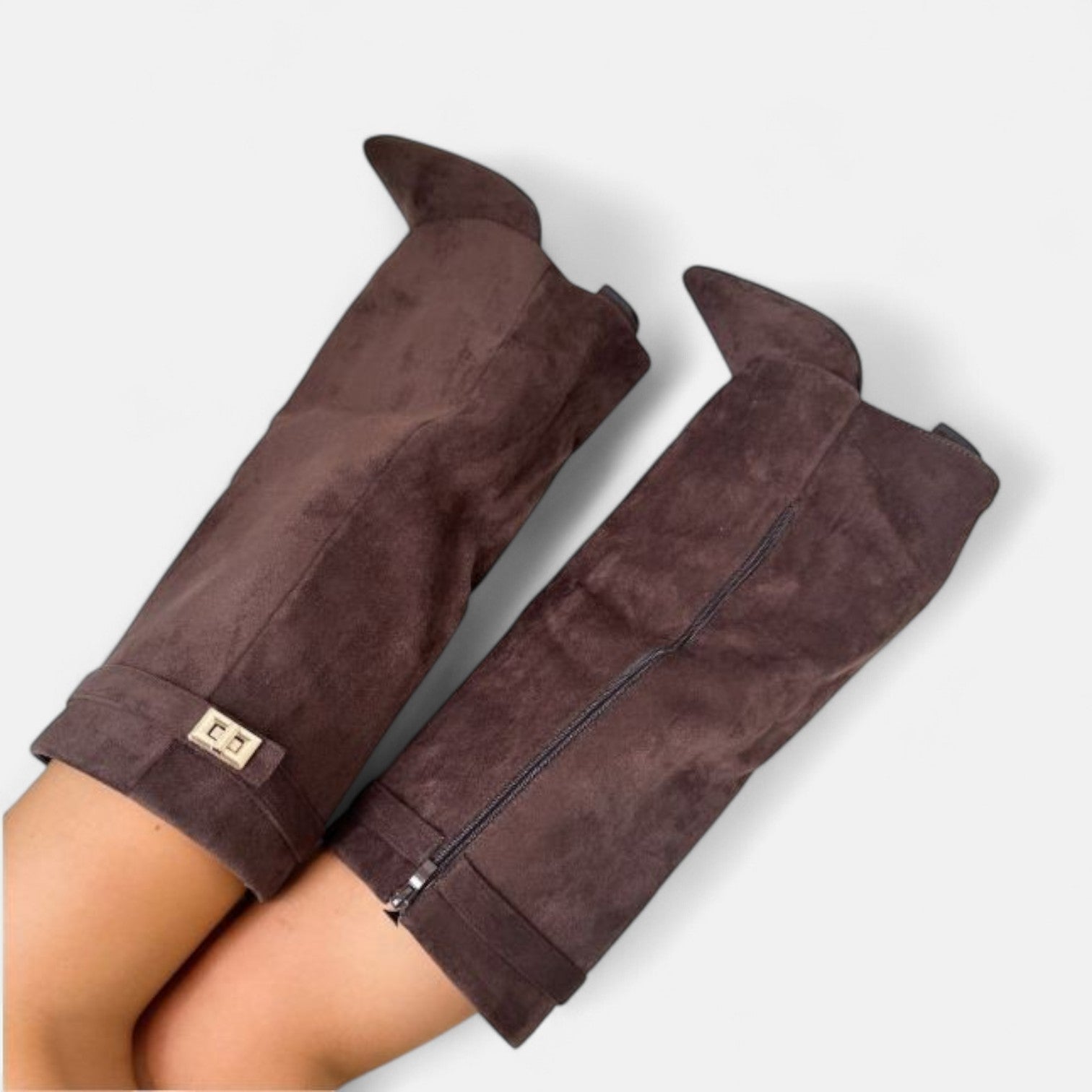 MAROWEN | Women’s Knee High Suede Boots with Block Heel