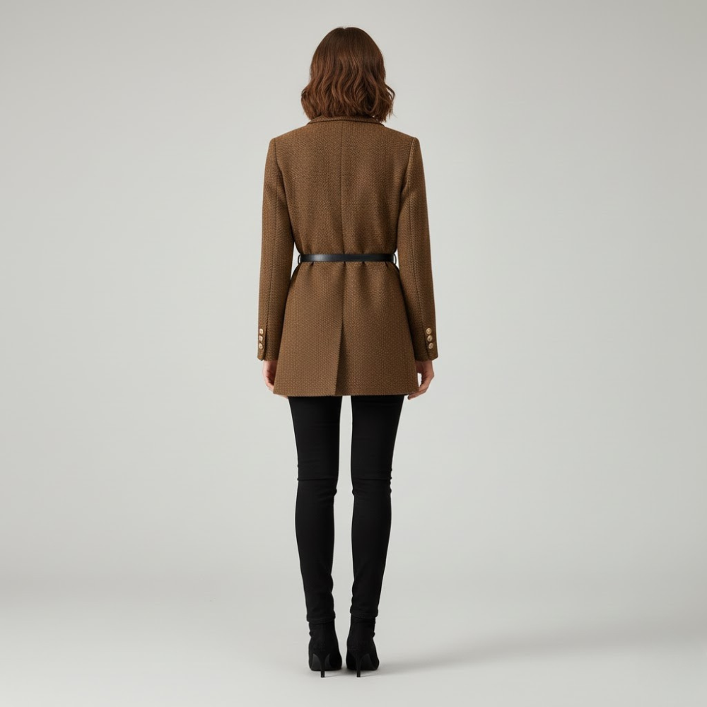 MAROWEN | Women’s Chevron Tweed Coat with Double-Breasted Design