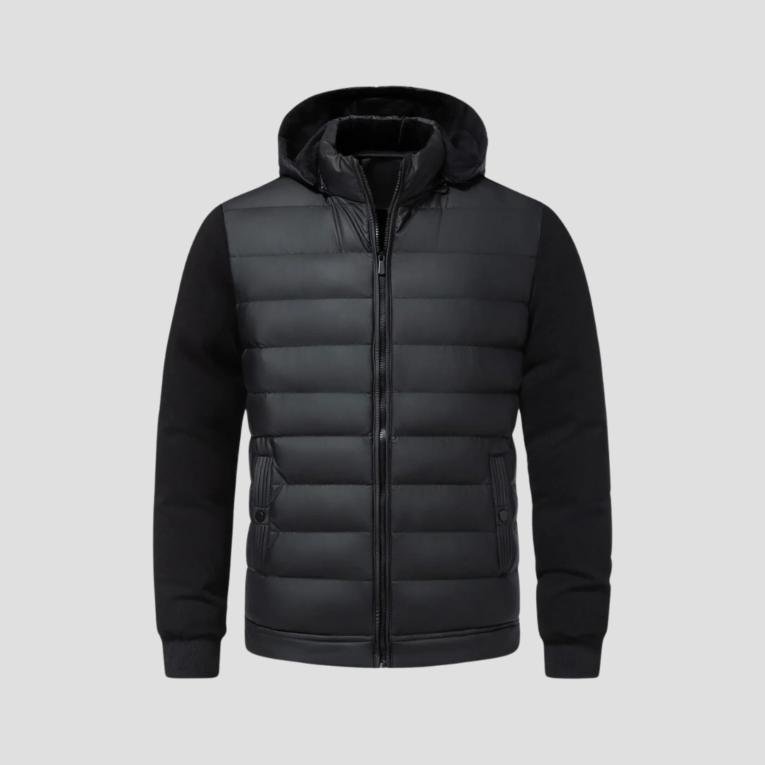 MAROWEN | Men’s Hooded Puffer Cardigan with Softshell Protection