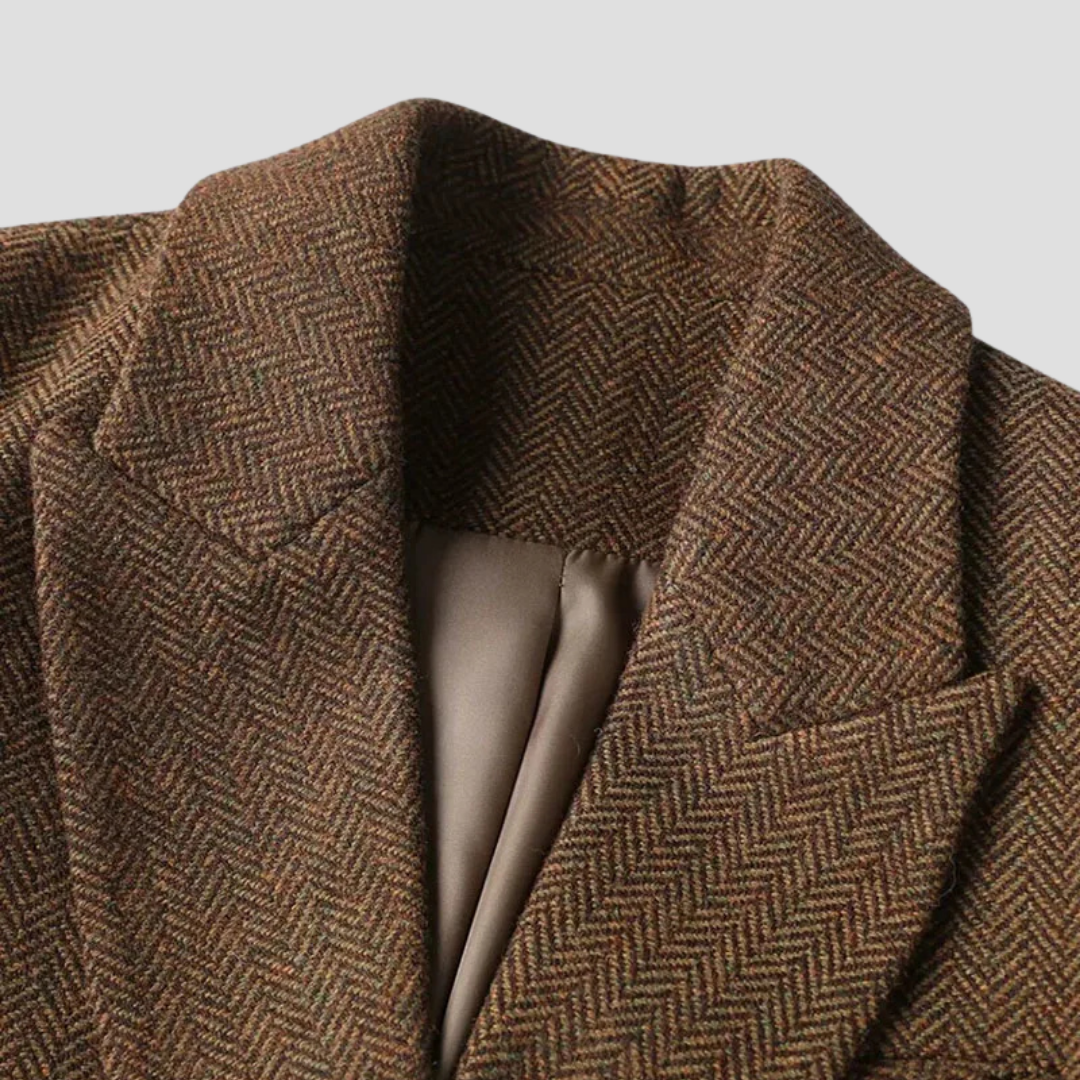 MAROWEN | Women’s Chevron Tweed Coat with Double-Breasted Design