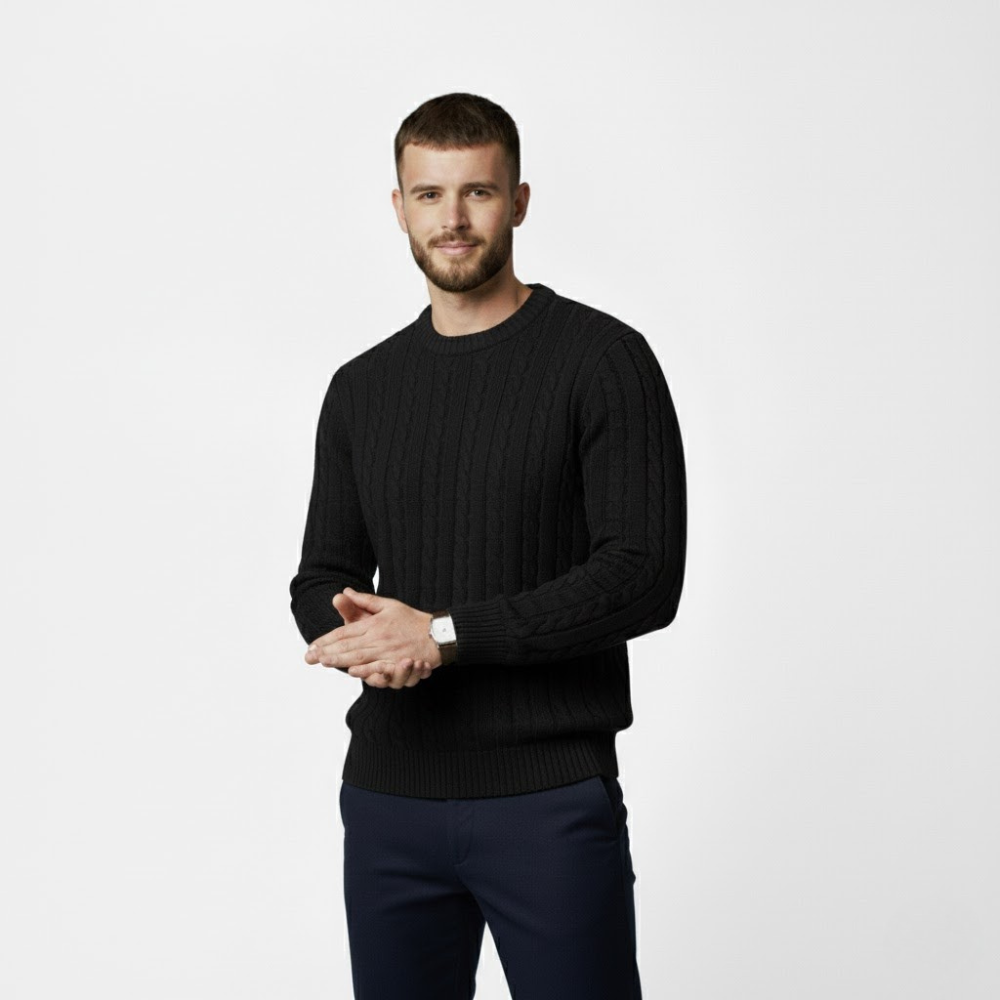 MAROWEN | Men’s Cotton Blend Cable Crew Neck Jumper
