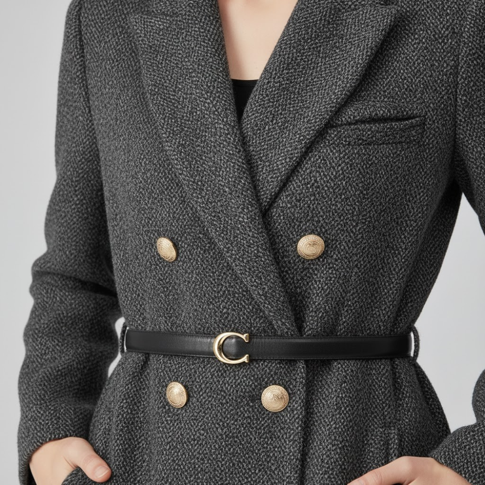 MAROWEN | Women’s Chevron Tweed Coat with Double-Breasted Design