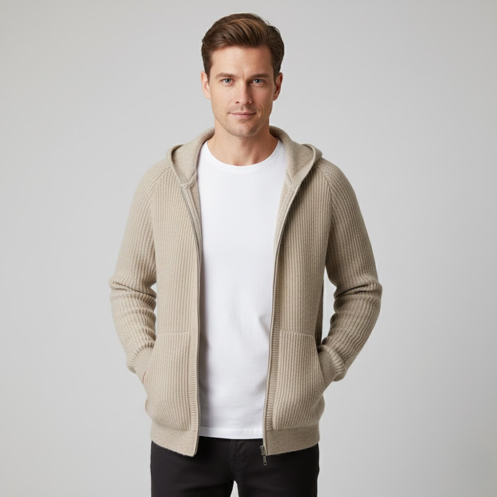MAROWEN | Men’s Extra-fine and Soft Wool Zip Hoodie