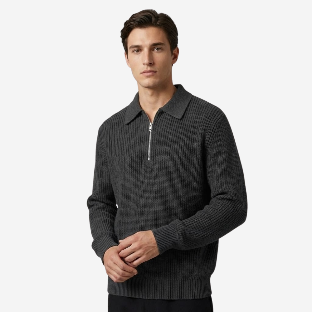MAROWEN | Men’s Quarter-Zip Knitted Jumper with Classic Polo Collar