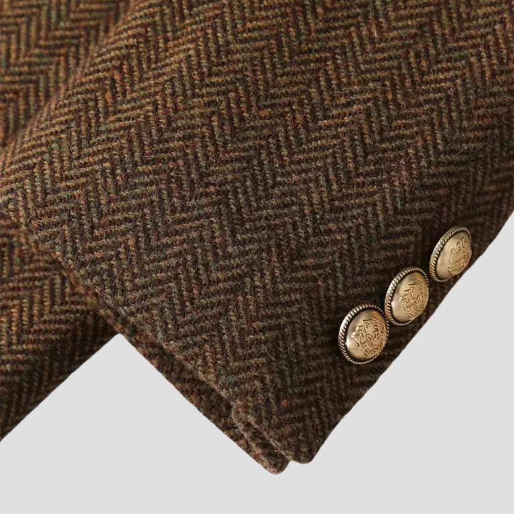 MAROWEN | Women’s Chevron Tweed Coat with Double-Breasted Design