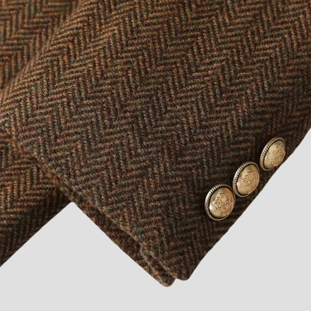 MAROWEN | Women’s Chevron Tweed Coat with Double-Breasted Design