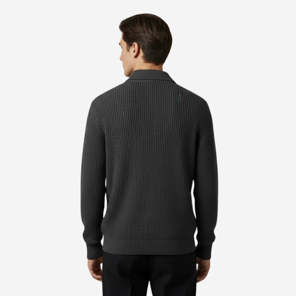 MAROWEN | Men’s Quarter-Zip Knitted Jumper with Classic Polo Collar