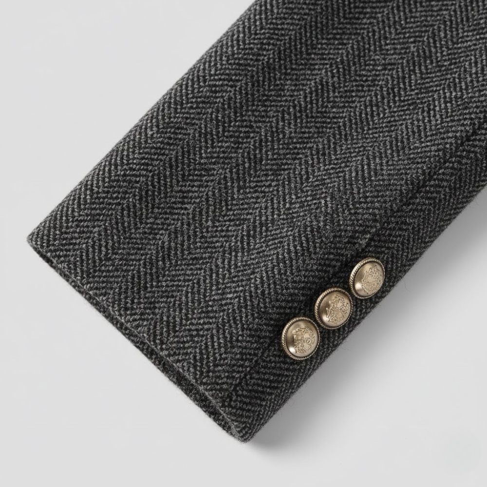 MAROWEN | Women’s Chevron Tweed Coat with Double-Breasted Design