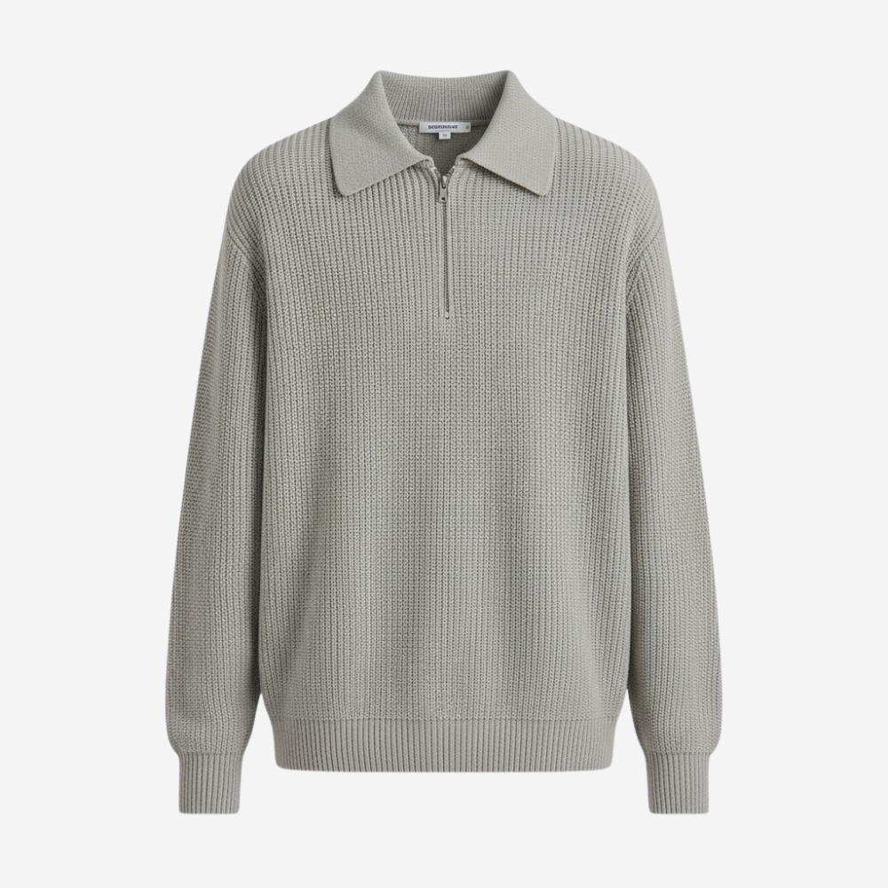 MAROWEN | Men’s Quarter-Zip Knitted Jumper with Classic Polo Collar