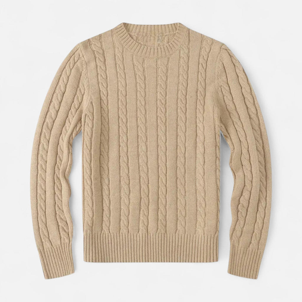 MAROWEN | Men’s Cotton Blend Cable Crew Neck Jumper