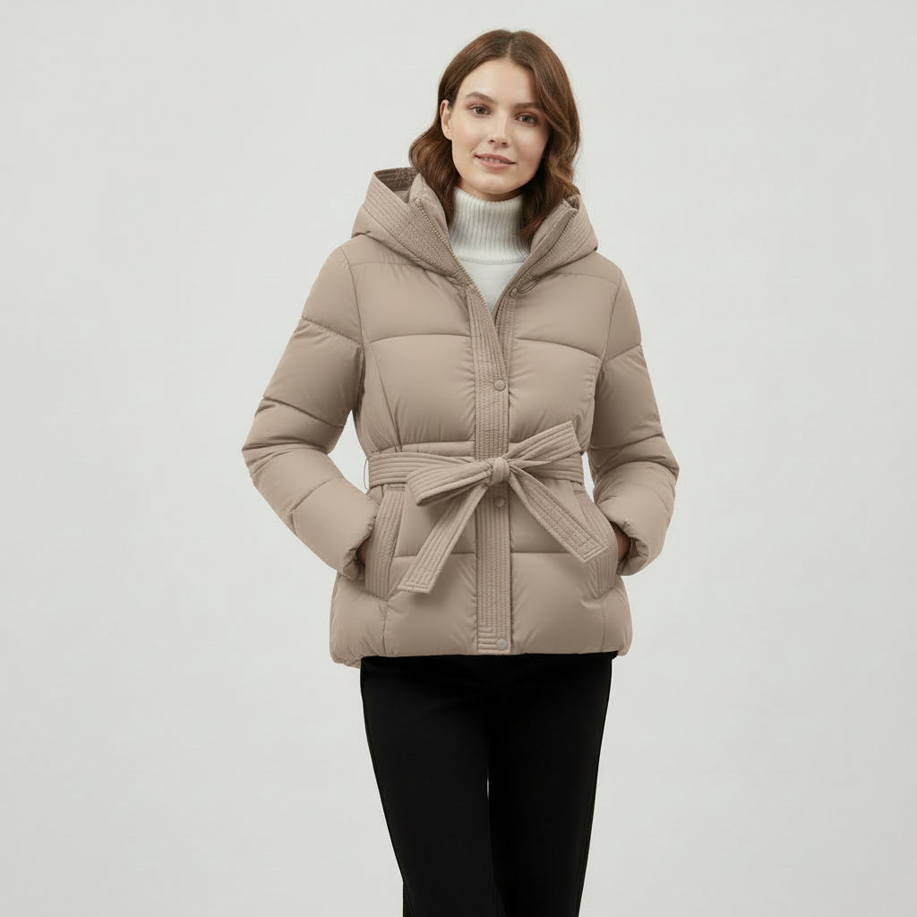 MAROWEN | Women’s Winter Puffer Parka with Detachable Hood & Adjustable Belt