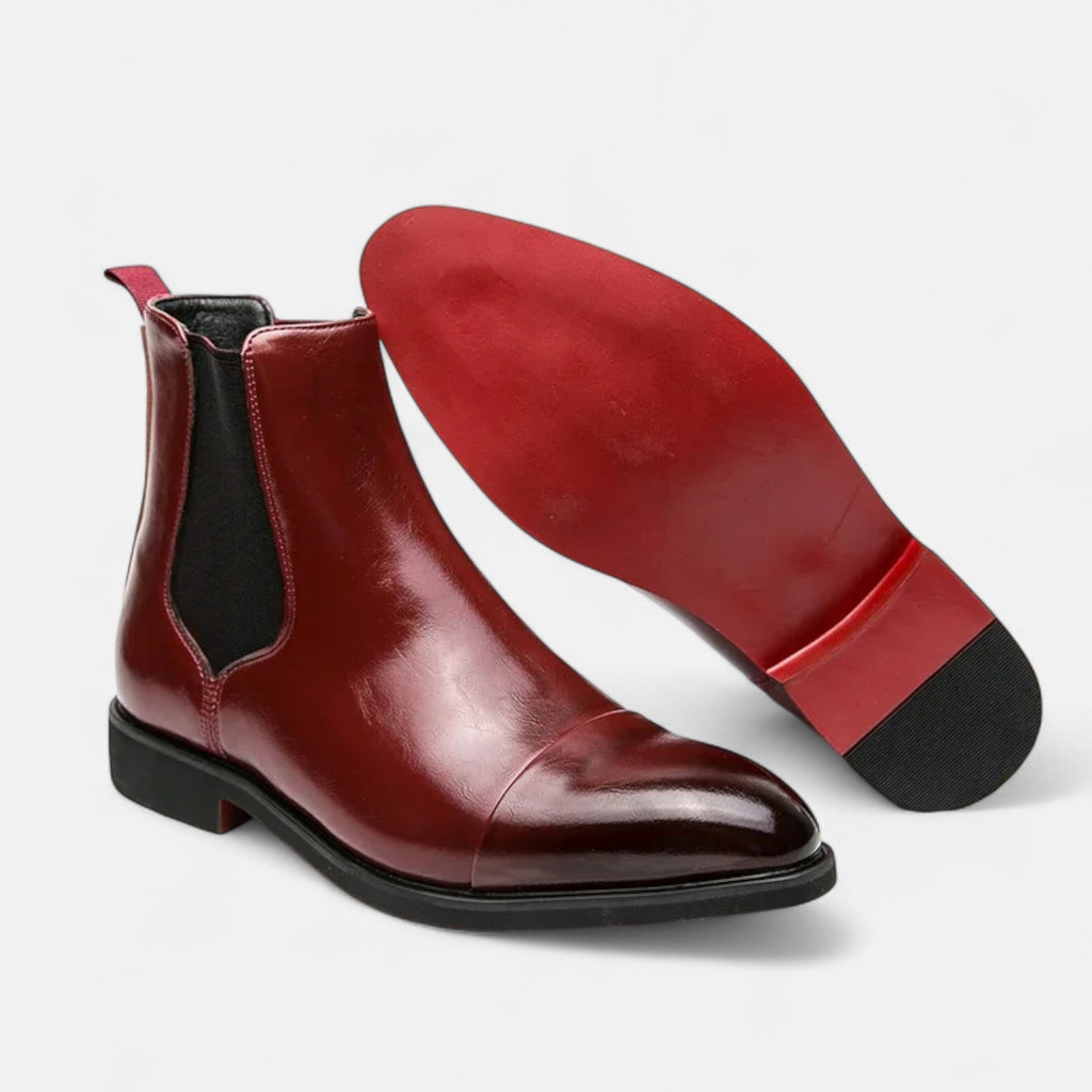 MAROWEN | Men’s Chelsea Boots in Polished Noir with Red Sole