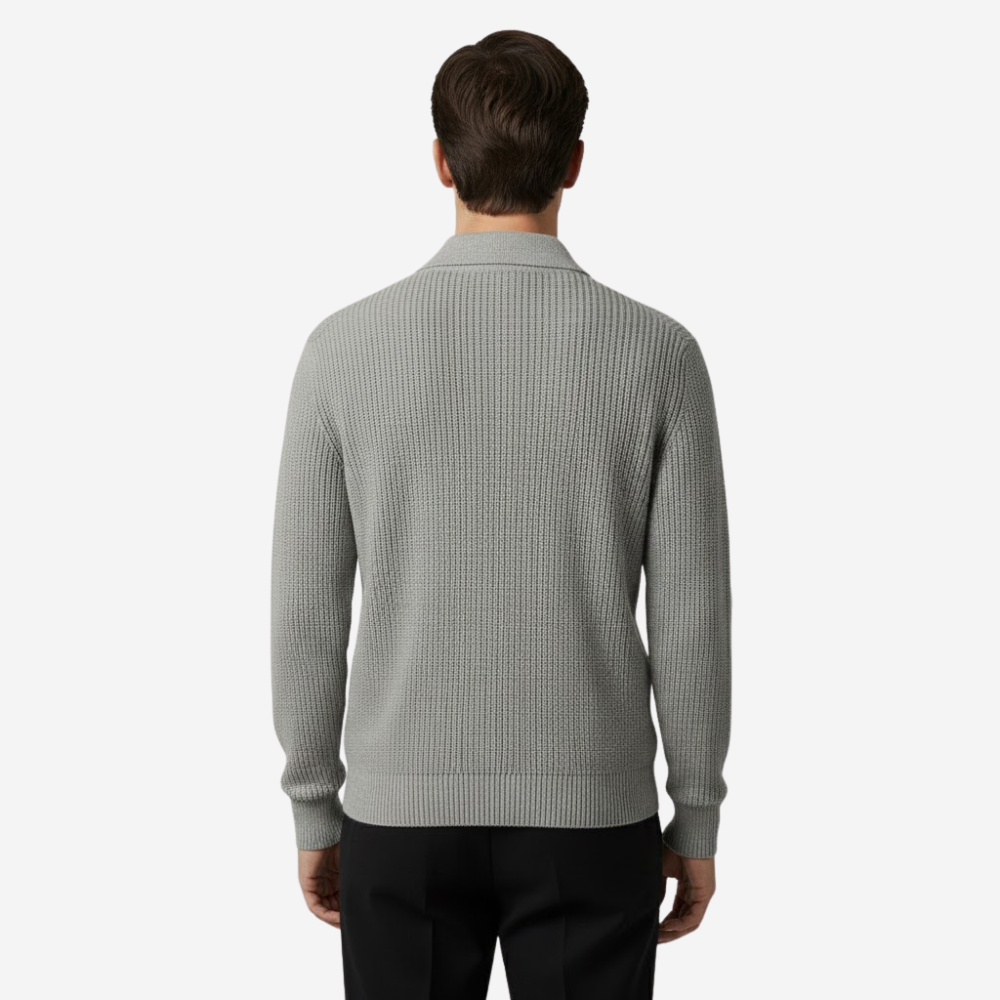 MAROWEN | Men’s Quarter-Zip Knitted Jumper with Classic Polo Collar
