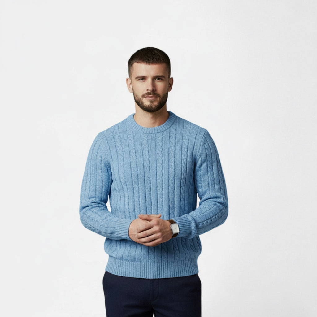 MAROWEN | Men’s Cotton Blend Cable Crew Neck Jumper