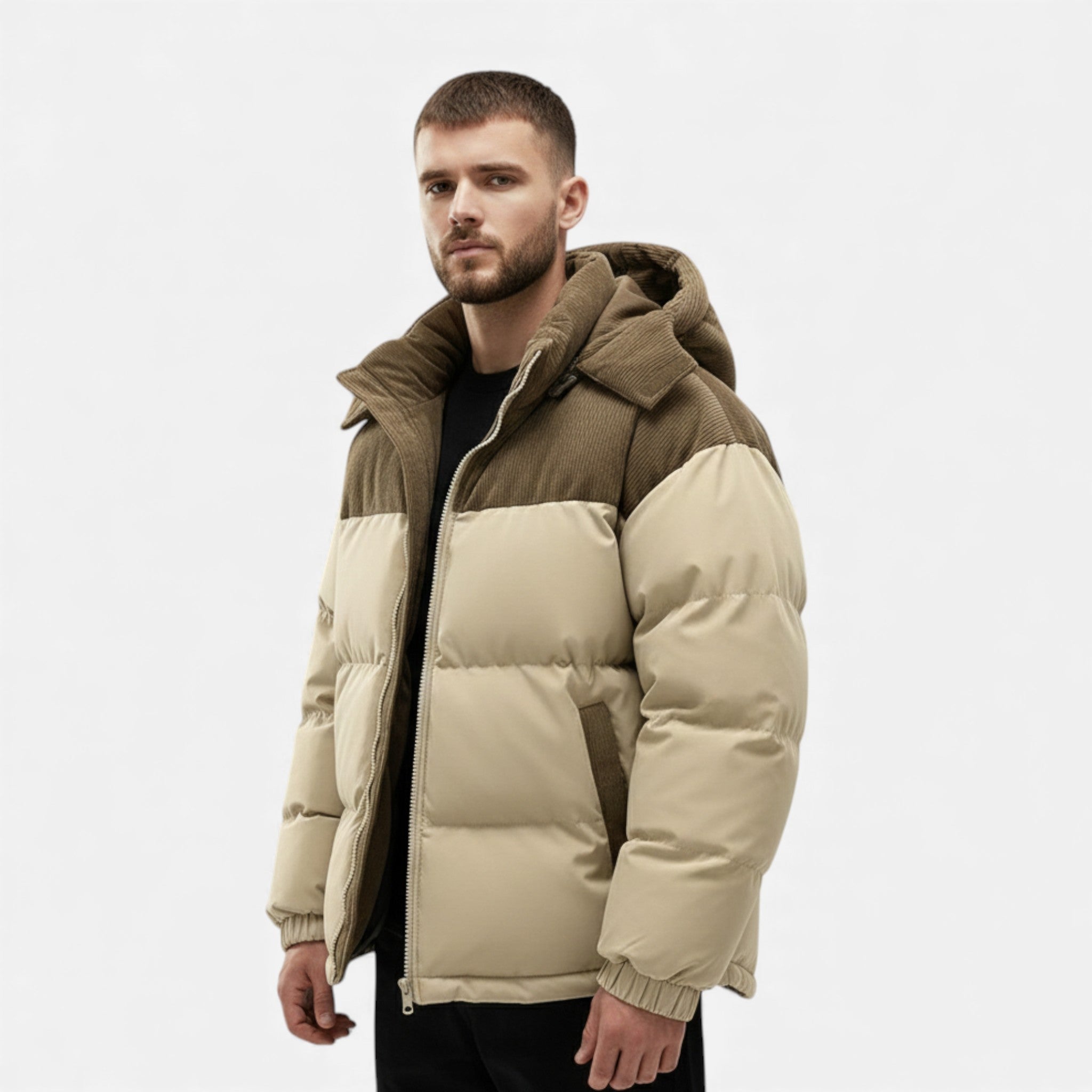 MAROWEN | Men’s Fleece-Lined Winter Puffer Jacket with Removable Hood