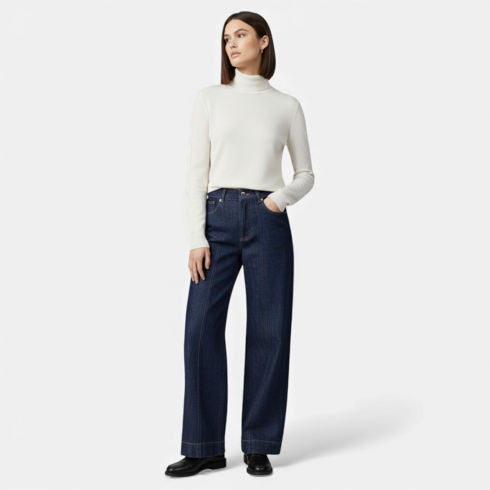 MAROWEN | Women’s High-Waist Wide Leg Cotton-Blend Jeans
