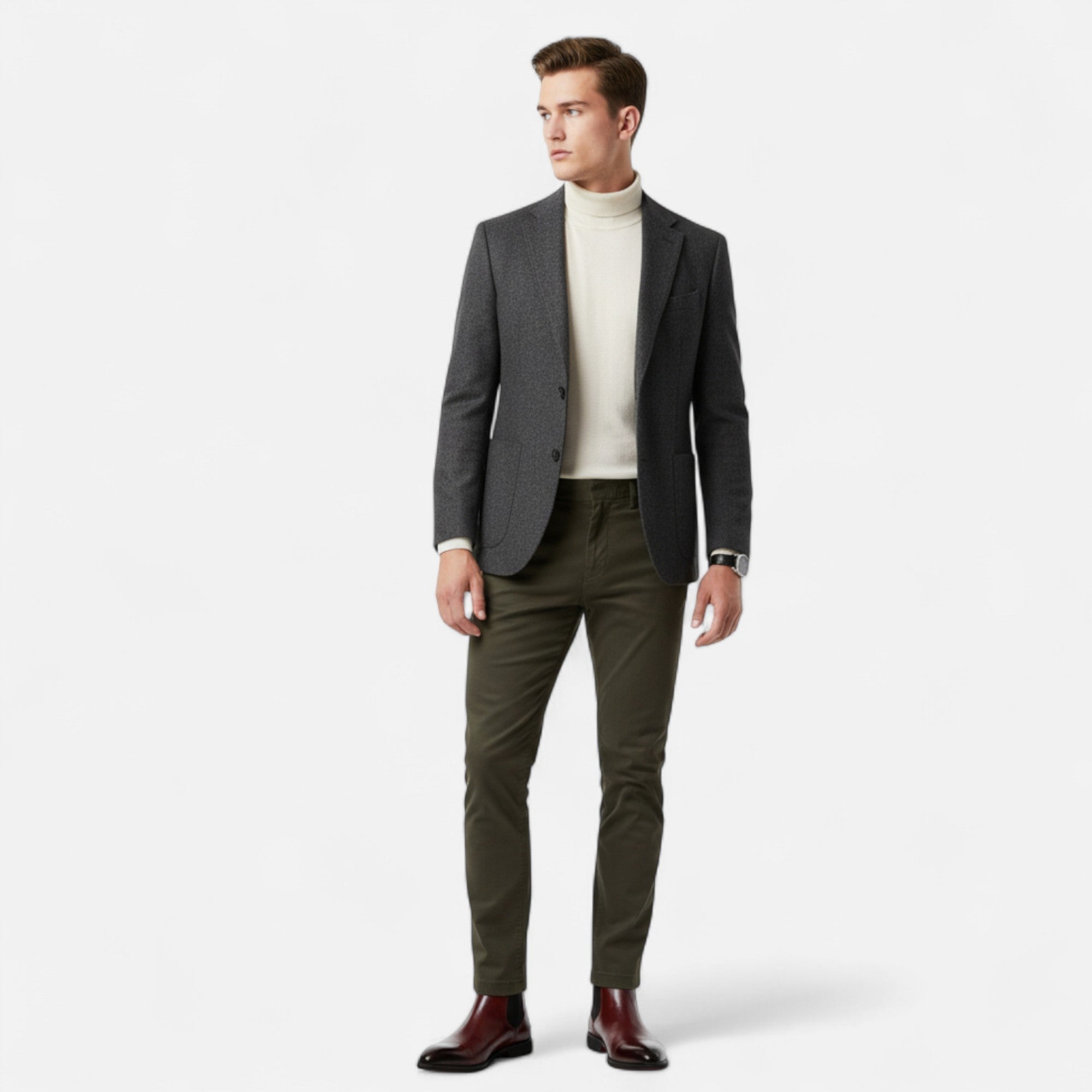 MAROWEN | Men’s Chelsea Boots in Polished Noir with Red Sole