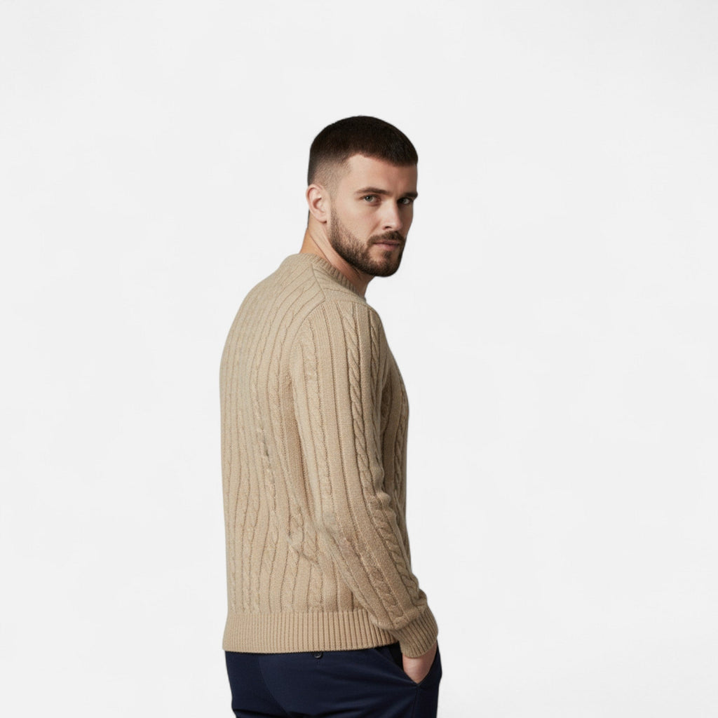 MAROWEN | Men’s Cotton Blend Cable Crew Neck Jumper