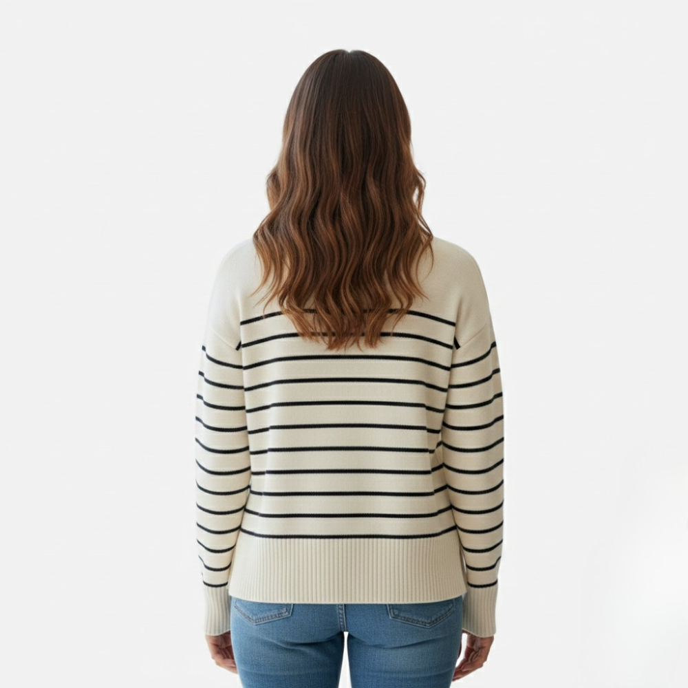 MAROWEN | Women’s Half-Zip Wool Sweater with Striped Design