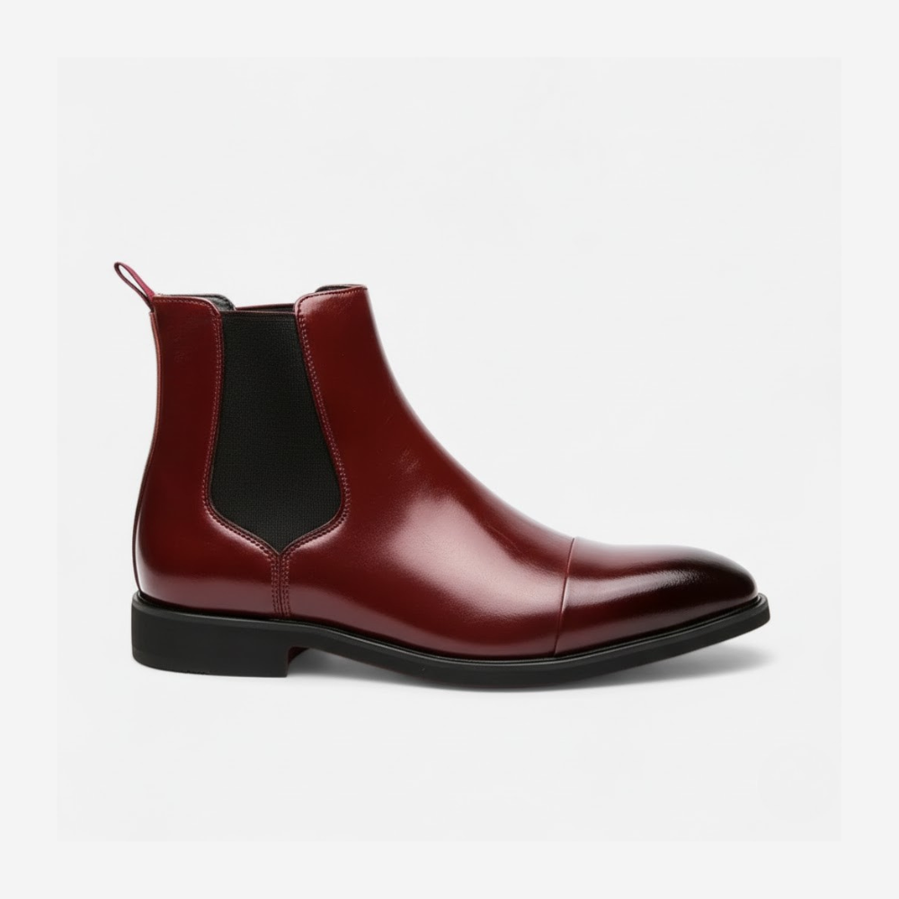 MAROWEN | Men’s Chelsea Boots in Polished Noir with Red Sole
