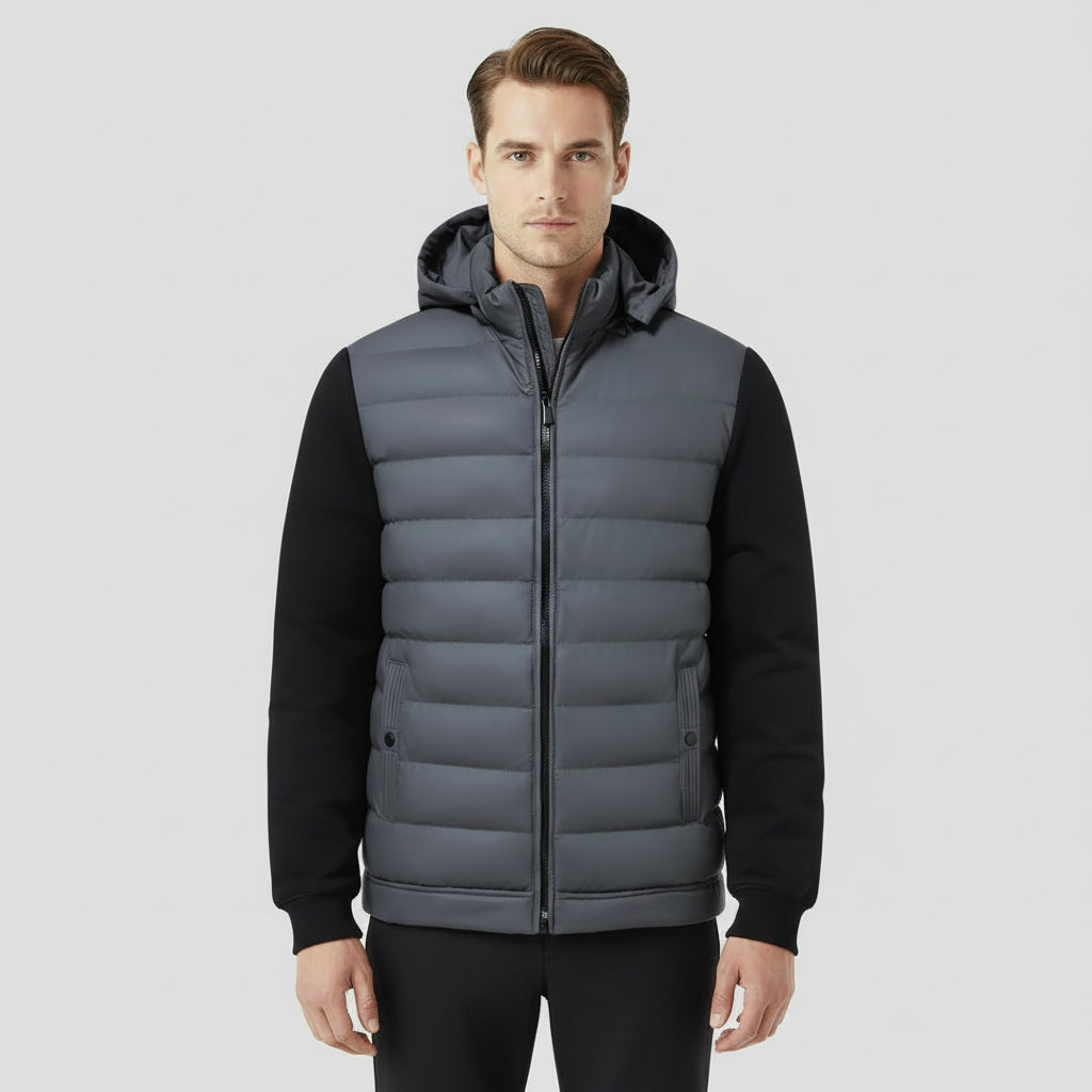 MAROWEN | Men’s Hooded Puffer Cardigan with Softshell Protection