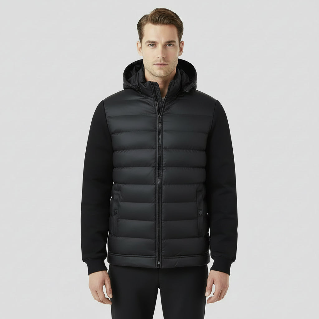 MAROWEN | Men’s Hooded Puffer Cardigan with Softshell Protection