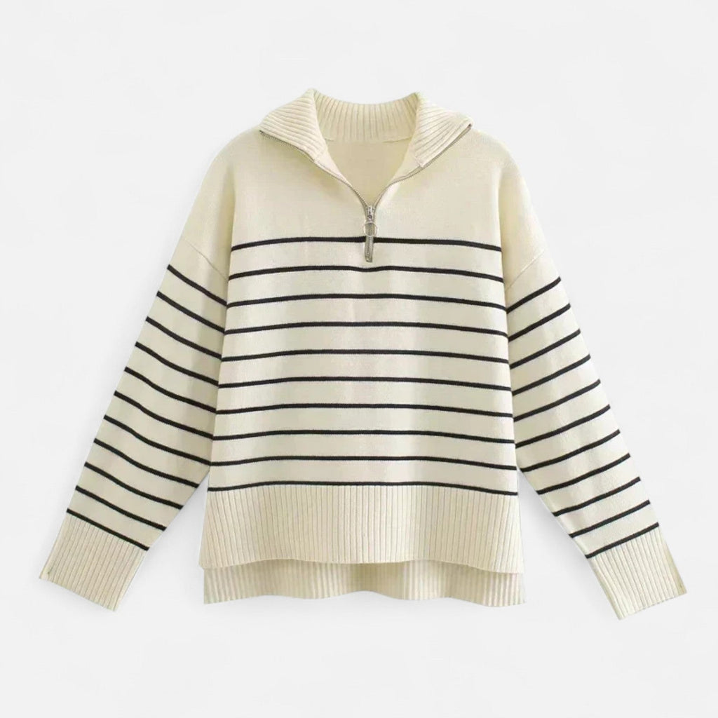 MAROWEN | Women’s Half-Zip Wool Sweater with Striped Design