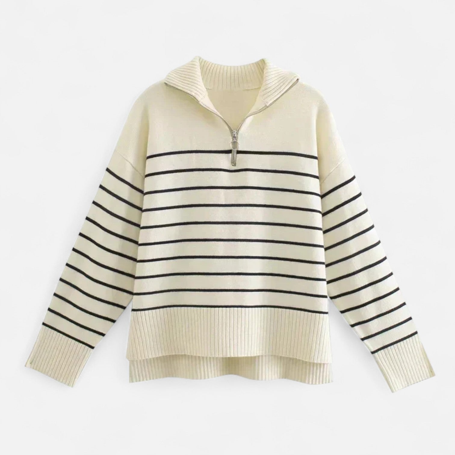 MAROWEN | Women’s Half-Zip Wool Sweater with Striped Design