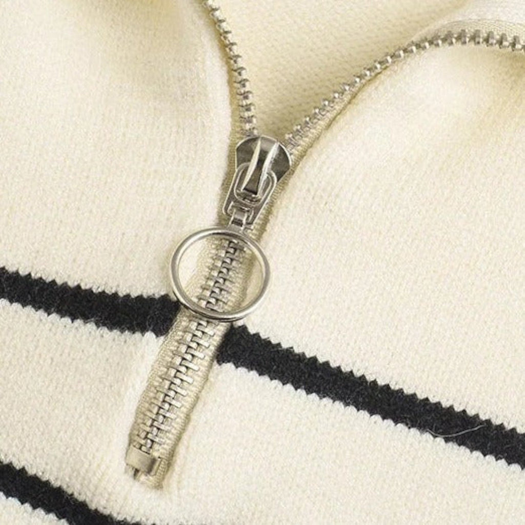 MAROWEN | Women’s Half-Zip Wool Sweater with Striped Design