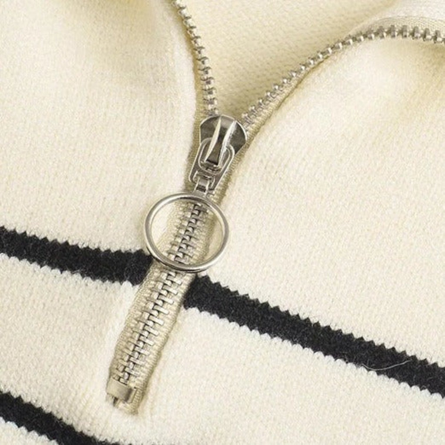 MAROWEN | Women’s Half-Zip Wool Sweater with Striped Design