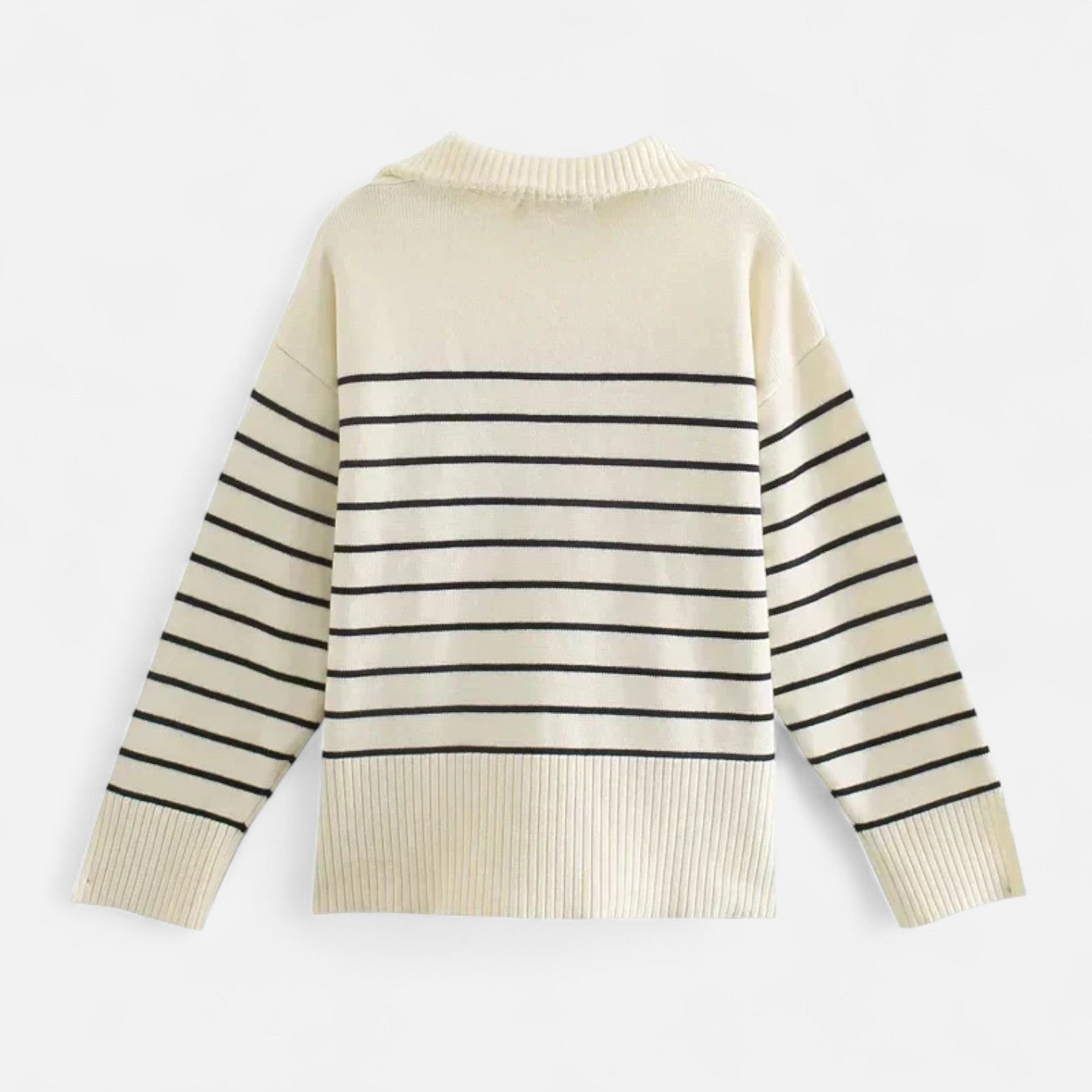 MAROWEN | Women’s Half-Zip Wool Sweater with Striped Design